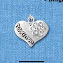 C2740 - Puppy Love Heart with Clear Swarovski Crystal Paw - Silver Charm